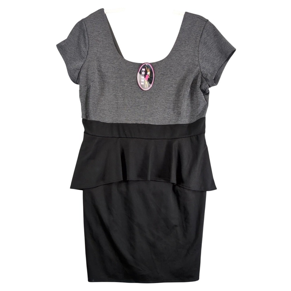 Paper Doll Peplum‎ Dress Plus Size 3X Gray Black Scoop Neck Knee Length Modern
